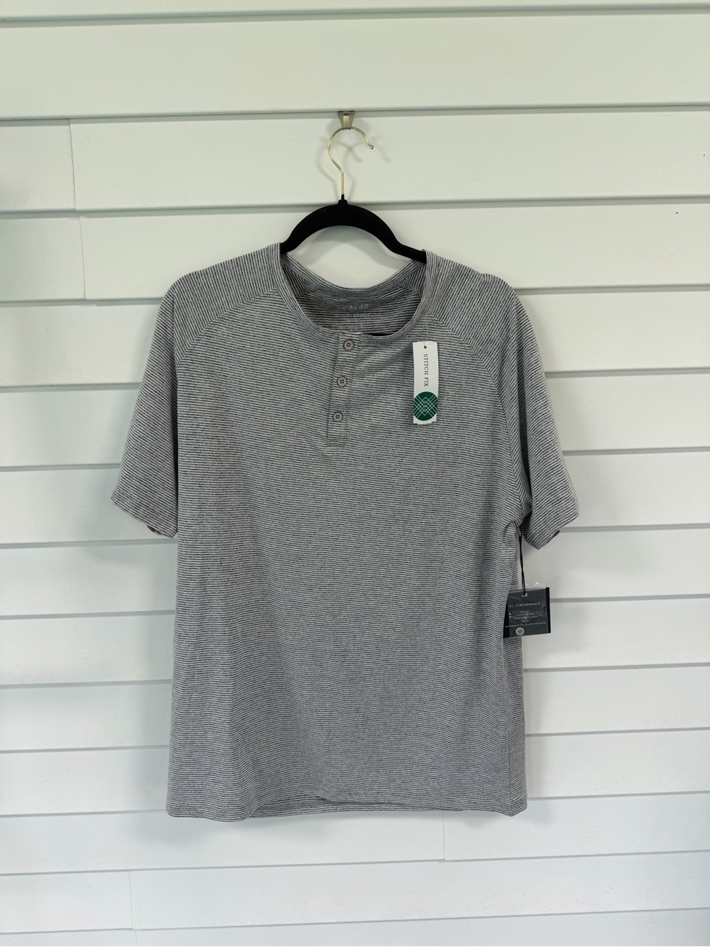 NWT Men's Short Sleeve Henley Tee in Light Gray Stripe